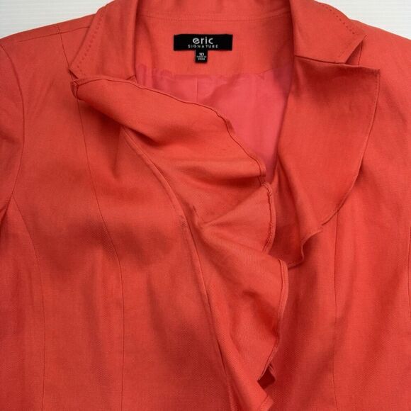 Eric Signature Coral Blazer Size 10 Linen Blend One Button Lined - Picture 9 of 9